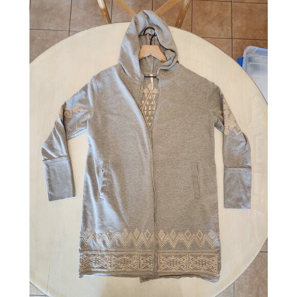 Willow & Clay Women's SZ Large Gray Hoodie Embroidery Longline - Picture 3 of 16